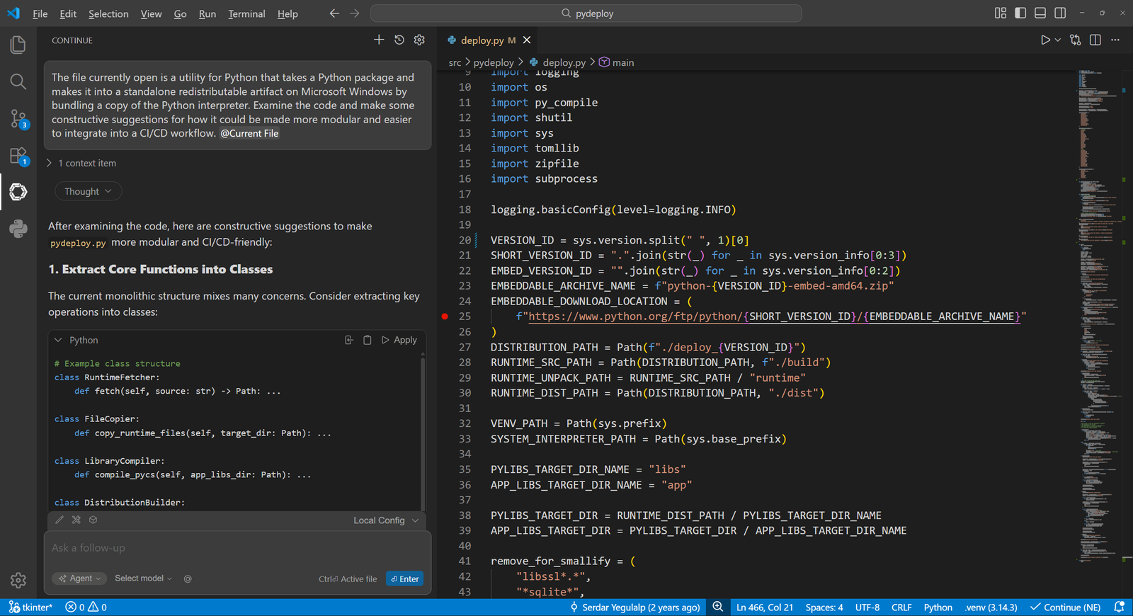 Serving predictions locally with LM Studio, by way of the Continue plugin for Visual Studio Code.